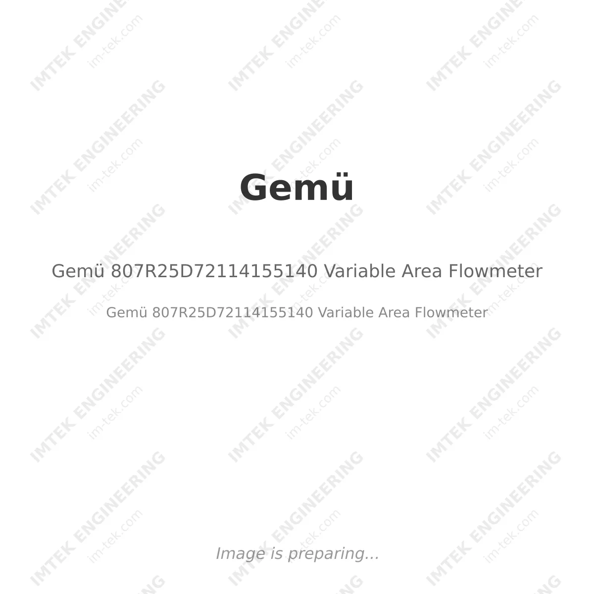 Gemü Gemü 807R25D72114155140 Variable Area Flowmeter - Gemü 807R25D72114155140 Variable Area Flowmeter